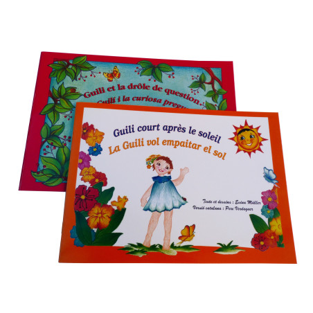 Lot de deux albums illustrés, bilingues, français-catalan : "Guili court après le soleil & Guili et la drôle de question".