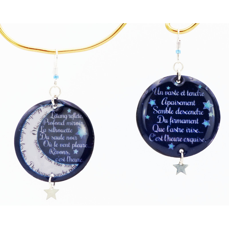 Boucles d'oreilles « La lune blanche & Verlaine », un céleste bijou-poème !